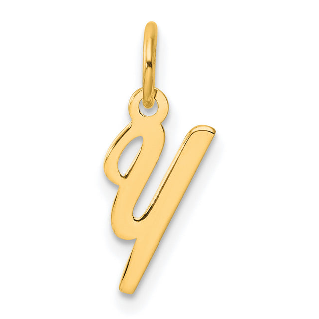 Small Script Letter Y Initial Charm Pendant in Real 14k Yellow Gold