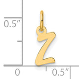 Small Script Letter Z Initial Charm Pendant in Real 14k Yellow Gold