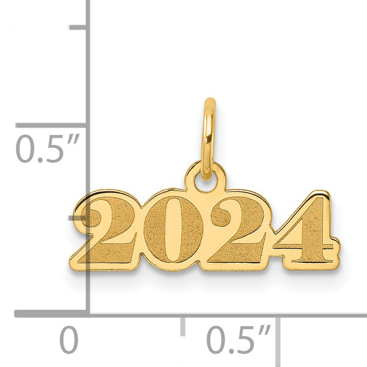 Polished and Satin Horizontal 2024 Charm Pendant in Real 14k Yellow Gold