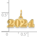 Polished and Satin Horizontal 2024 Charm Pendant in Real 14k Yellow Gold