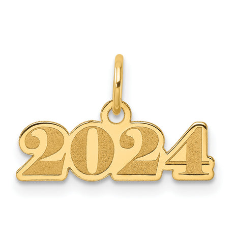 Polished and Satin Horizontal 2024 Charm Pendant in Real 14k Yellow Gold