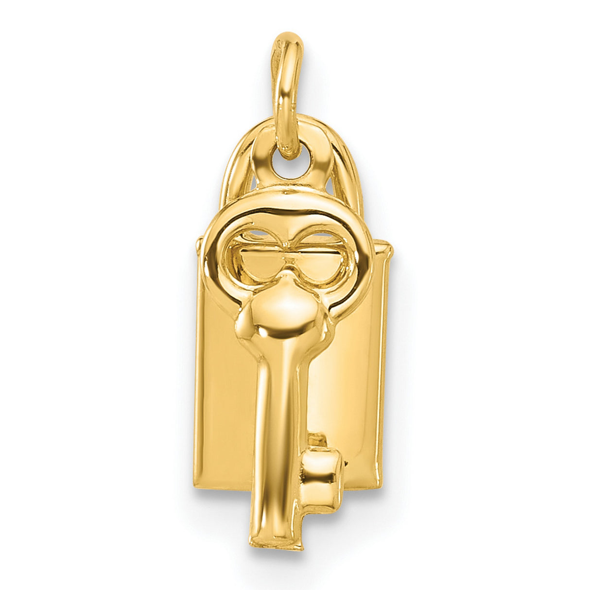 14k Yellow Gold Padlock and Key Pendant, Heart Lock Romantic Charm Jewelry for Women