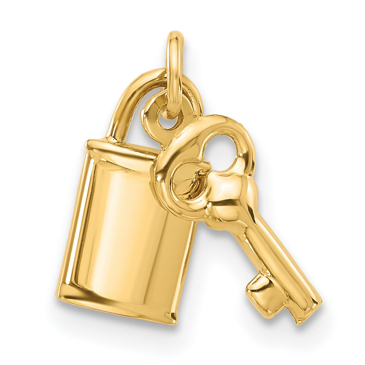 14k Yellow Gold Padlock and Key Pendant, Heart Lock Romantic Charm Jewelry for Women