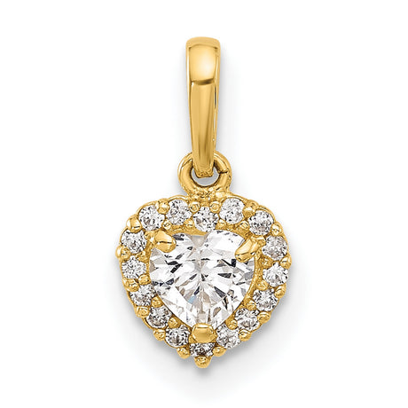 14k Yellow Gold Heart Pendant with Cubic Zirconia and Diamond Halo