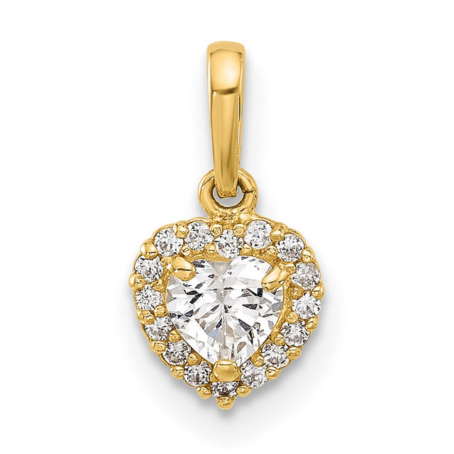 14k Yellow Gold Heart Pendant with Cubic Zirconia and Diamond Halo