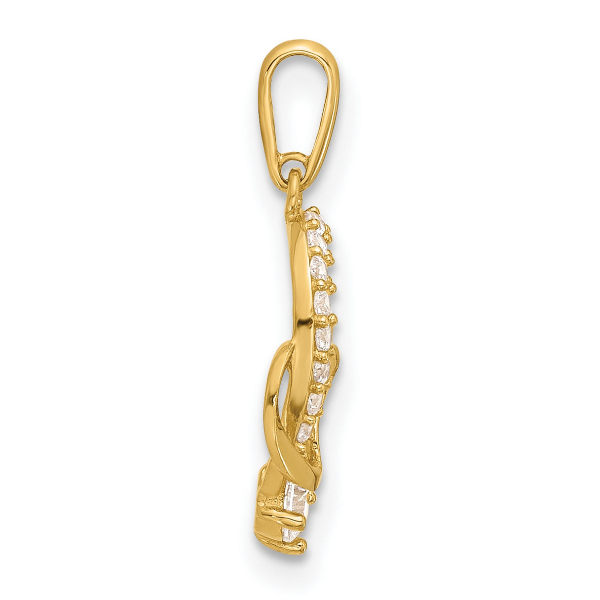 14k Yellow Gold Heart Ribbon Pendant with Cubic Zirconia, Romantic Jewelry for Women