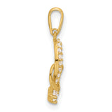 14k Yellow Gold Heart Ribbon Pendant with Cubic Zirconia, Romantic Jewelry for Women