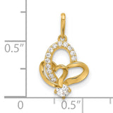 14k Yellow Gold Heart Ribbon Pendant with Cubic Zirconia, Romantic Jewelry for Women