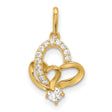 14k Yellow Gold Heart Ribbon Pendant with Cubic Zirconia, Romantic Jewelry for Women