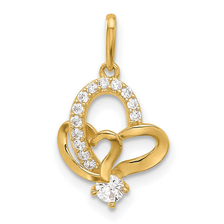 14k Yellow Gold Heart Ribbon Pendant with Cubic Zirconia, Romantic Jewelry for Women