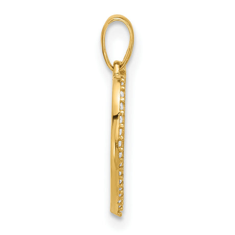 14k Yellow Gold Heart Pendant with Polished Center and Cubic Zirconia Accents