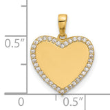 14k Yellow Gold Heart Pendant with Polished Center and Cubic Zirconia Accents