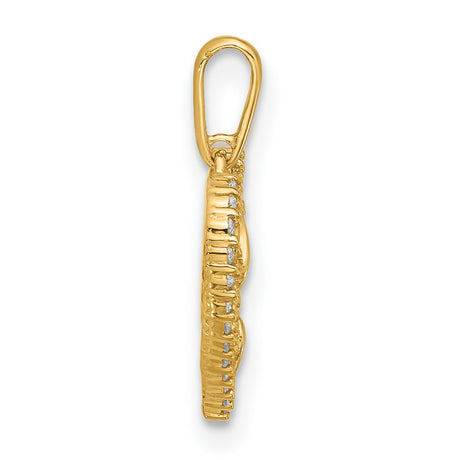 14k Yellow Gold Heart Pendant with Cubic Zirconia, Intertwined Open Hearts Design