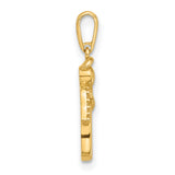 14k Yellow Gold Angel Pendant with Cubic Zirconia Wings and Open Heart Design