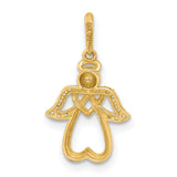14k Yellow Gold Angel Pendant with Cubic Zirconia Wings and Open Heart Design