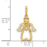 14k Yellow Gold Angel Pendant with Cubic Zirconia Wings and Open Heart Design