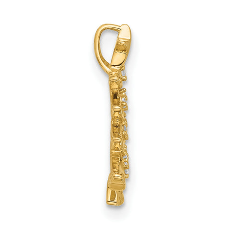14k Yellow Gold Christmas Tree Pendant with Cubic Zirconia, Star Accent, Holiday Religious Charm