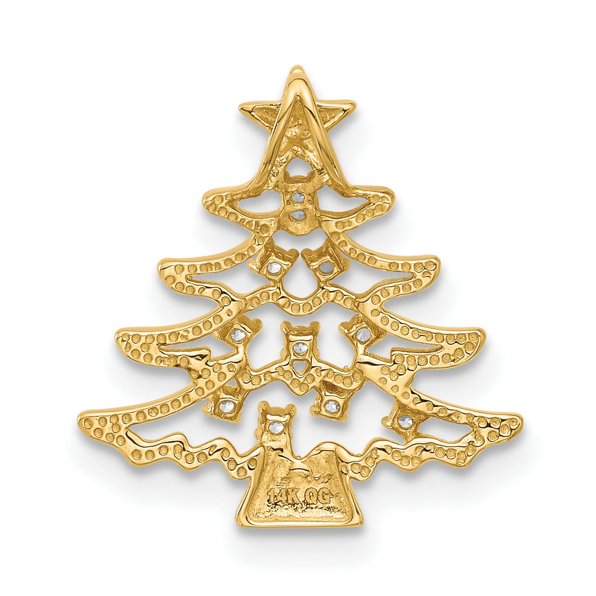 14k Yellow Gold Christmas Tree Pendant with Cubic Zirconia, Star Accent, Holiday Religious Charm