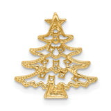 14k Yellow Gold Christmas Tree Pendant with Cubic Zirconia, Star Accent, Holiday Religious Charm
