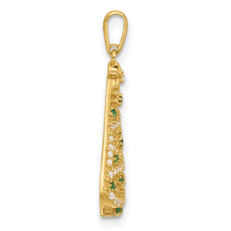 14k Yellow Gold Christmas Tree Pendant with Cubic Zirconia, Snowflake Holiday Design