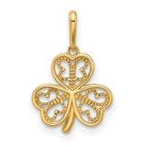 14k Yellow Gold Shamrock Pendant with Heart Leaf Clover and Butterfly Filigree Design