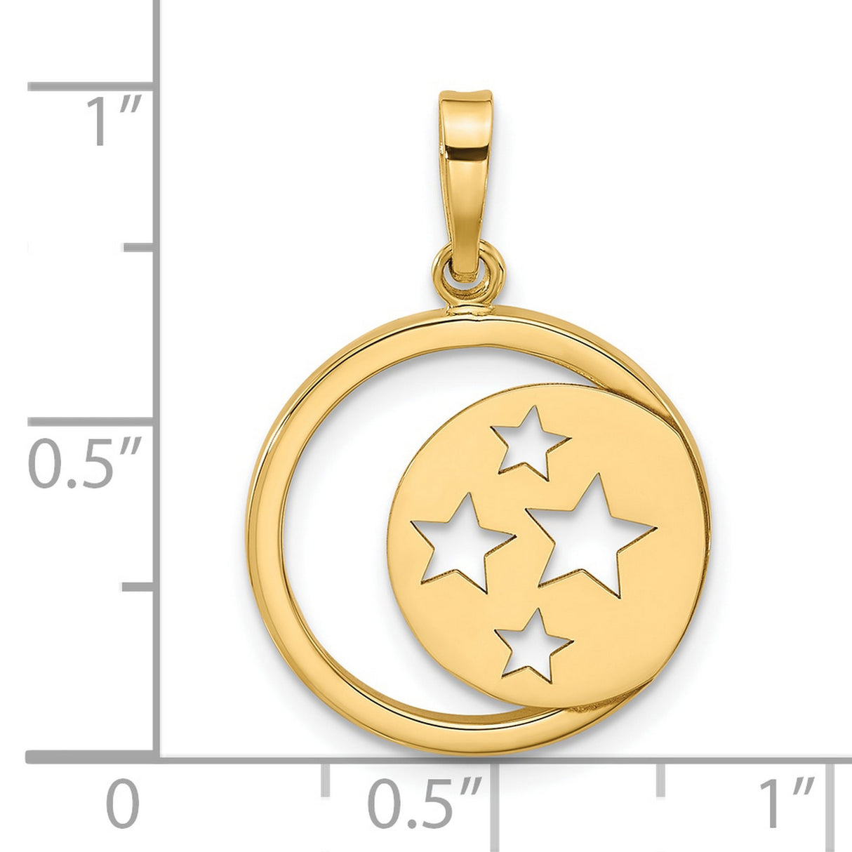 14k Yellow Gold Moon and Stars Pendant, Celestial Cutout Design for Women