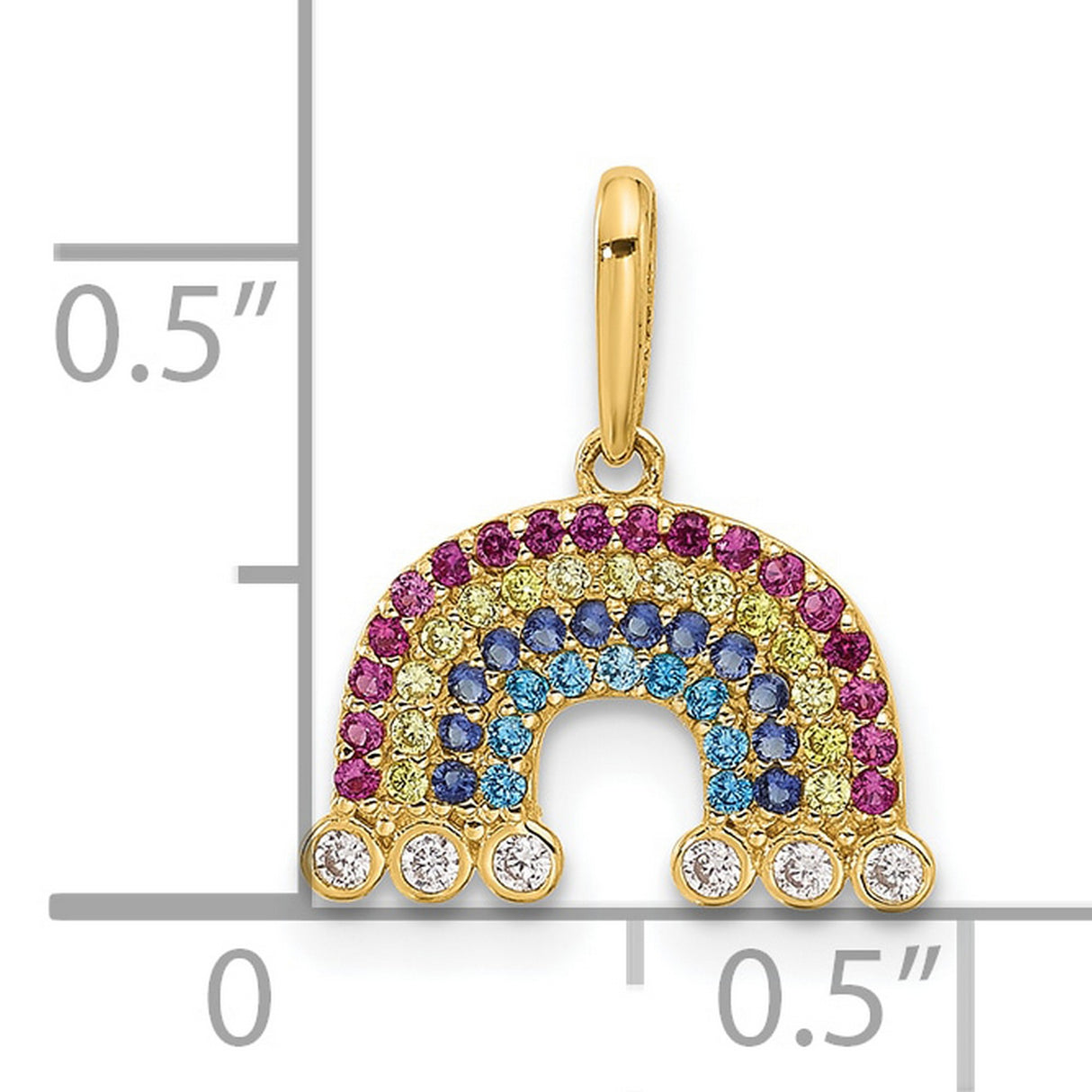 14k Yellow Gold Rainbow Pendant with Cubic Zirconia, Multicolored Pride Jewelry