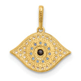 14k Yellow Gold Evil Eye Pendant with Cubic Zirconia, Blue and White Spiritual Talisman for Women