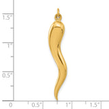 14k Yellow Gold Italian Horn Pendant, Cornicello Amulet Charm for Protection and Good Luck