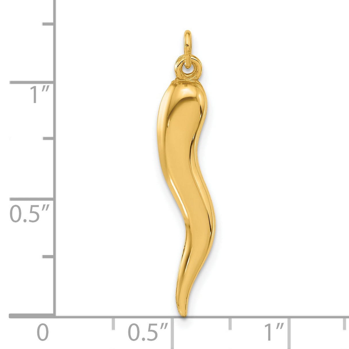 14k Yellow Gold Italian Horn Pendant, Cornicello Amulet for Evil Eye Protection and Luck