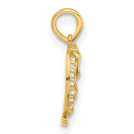 14k Yellow Gold Owl Pendant with Mother and Baby Owls, Cubic Zirconia Accents