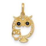 14k Yellow Gold Owl Pendant with Mother and Baby Owls, Cubic Zirconia Accents