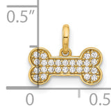 14k Yellow Gold Dog Bone Pendant Charm with Cubic Zirconia, Bone Shaped Jewelry for Dog Lovers
