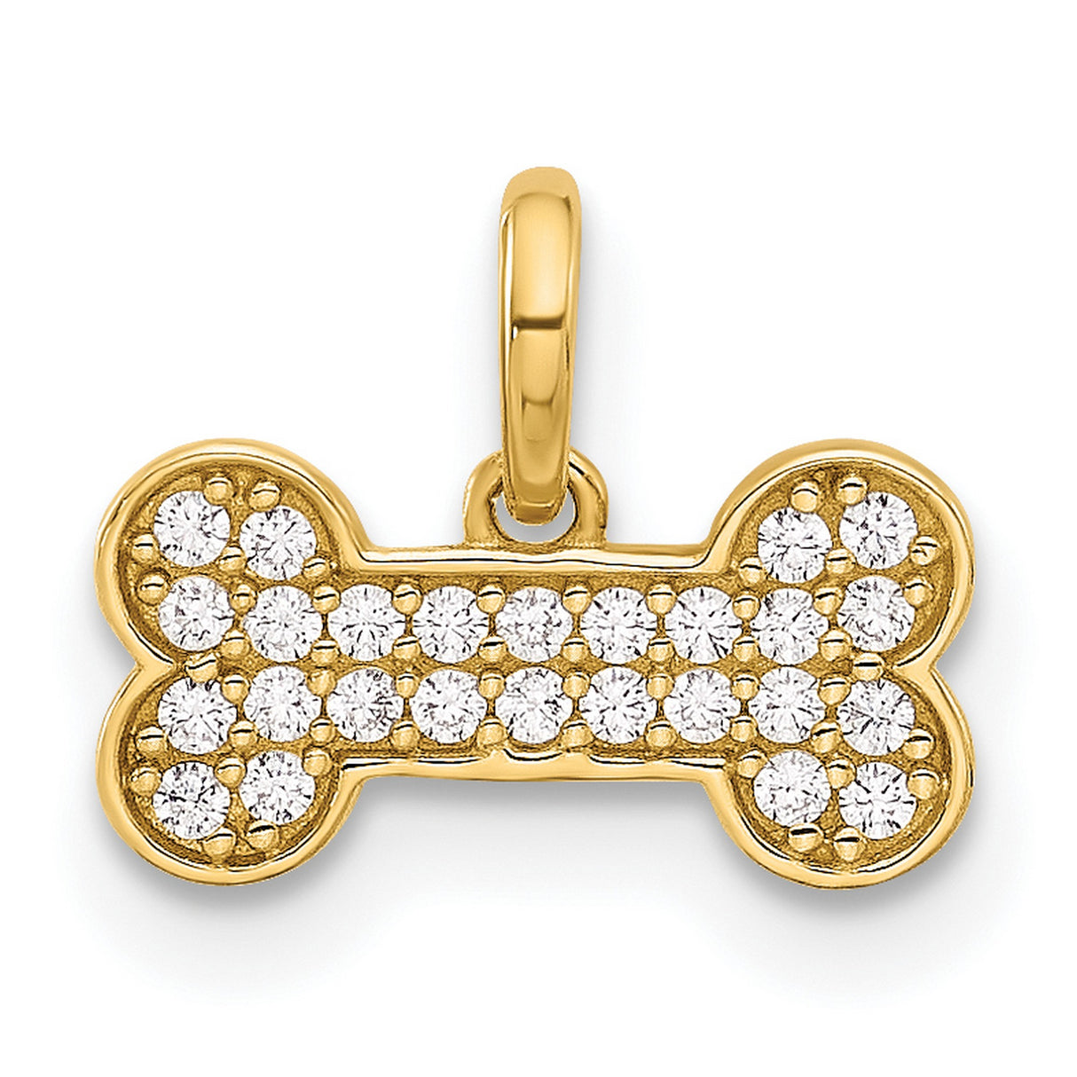 14k Yellow Gold Dog Bone Pendant Charm with Cubic Zirconia, Bone Shaped Jewelry for Dog Lovers