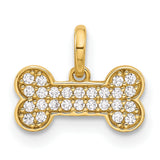 14k Yellow Gold Dog Bone Pendant Charm with Cubic Zirconia, Bone Shaped Jewelry for Dog Lovers