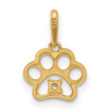 14k Yellow Gold Paw Print Pendant with Open Design and Cubic Zirconia Accent