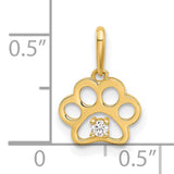 14k Yellow Gold Paw Print Pendant with Open Design and Cubic Zirconia Accent