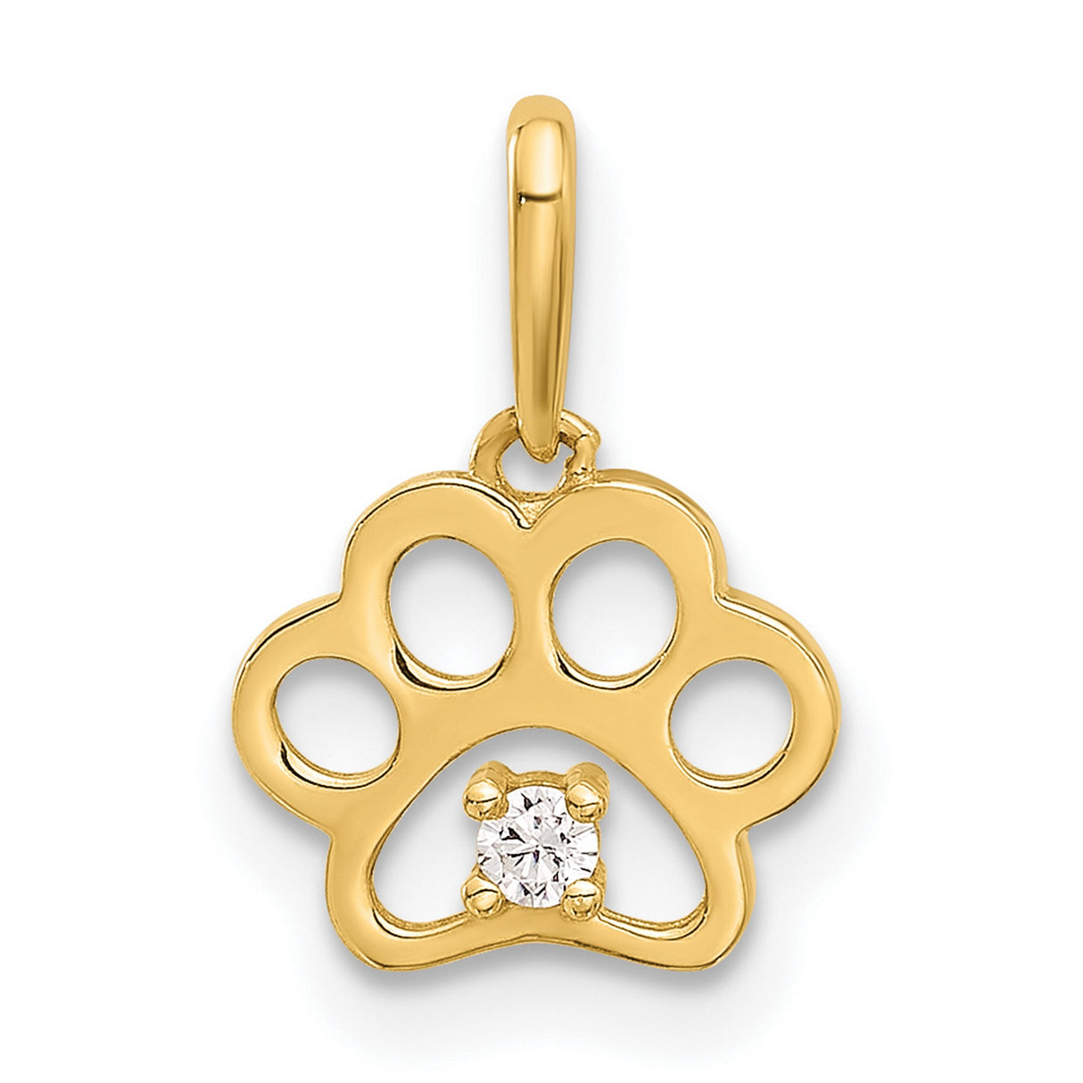 14k Yellow Gold Paw Print Pendant with Open Design and Cubic Zirconia Accent
