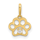 14k Yellow Gold Paw Print Pendant with Open Design and Cubic Zirconia Accent
