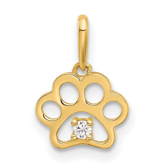 14k Yellow Gold Paw Print Pendant with Open Design and Cubic Zirconia Accent