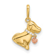 14k Two-Tone Gold Dog Pendant with Cubic Zirconia, Rose Heart Charm, Puppy Design