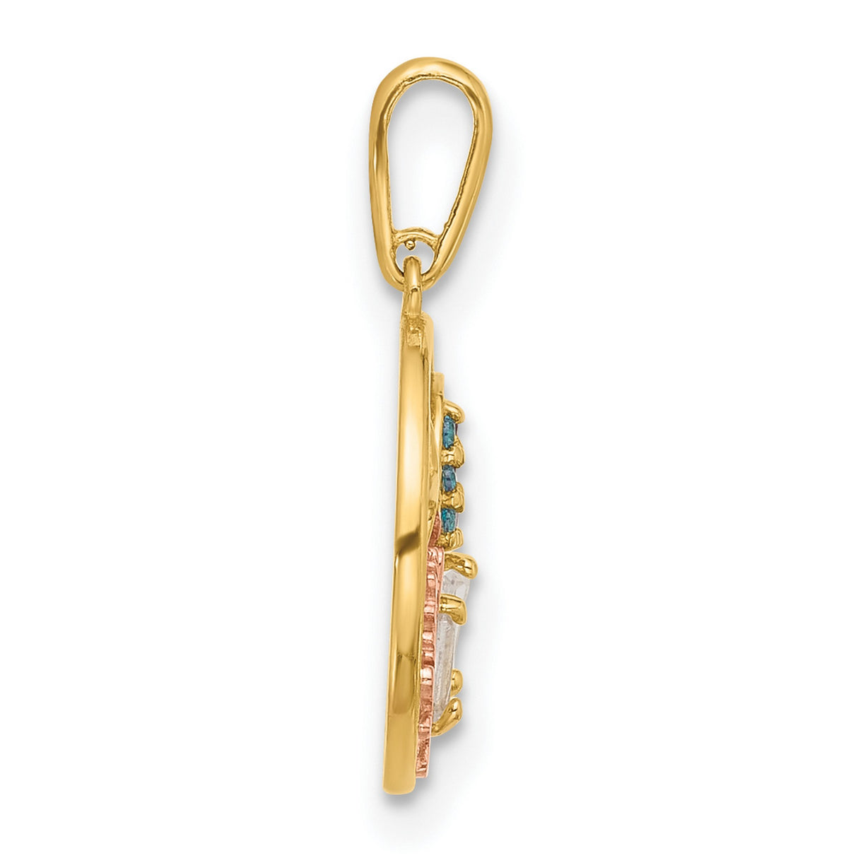 14k Multi-Tone Gold Ocean Scene Pendant with Cubic Zirconia, Tropical Fish and Starfish