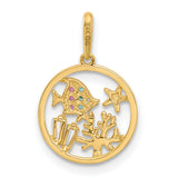 14k Multi-Tone Gold Ocean Scene Pendant with Cubic Zirconia, Tropical Fish and Starfish