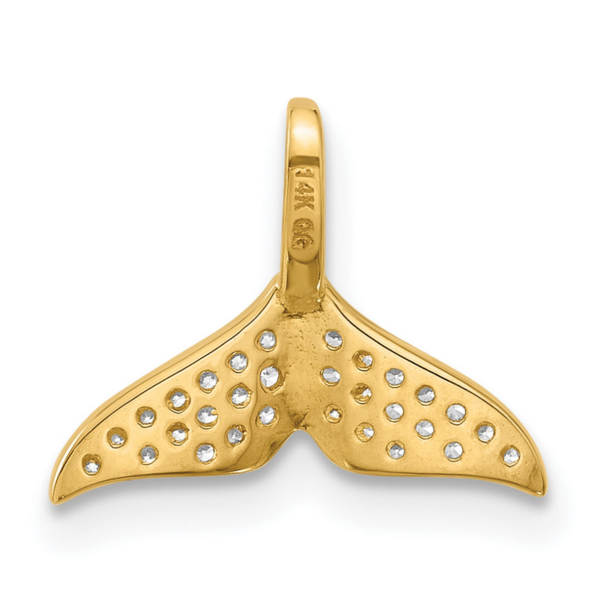 Polished CZ Whale Tail Charm Pendant in Real 14k Yellow Gold
