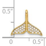 Polished CZ Whale Tail Charm Pendant in Real 14k Yellow Gold