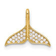 Polished CZ Whale Tail Charm Pendant in Real 14k Yellow Gold