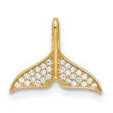 Polished CZ Whale Tail Charm Pendant in Real 14k Yellow Gold
