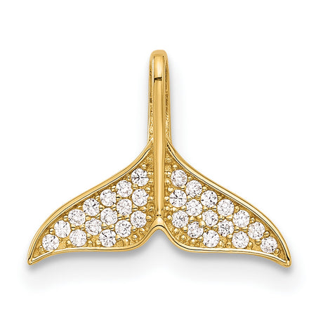 Polished CZ Whale Tail Charm Pendant in Real 14k Yellow Gold