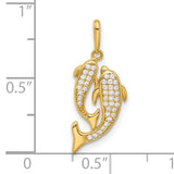 14k Yellow Gold Pisces Pendant with Cubic Zirconia Two Fish Zodiac Charm
