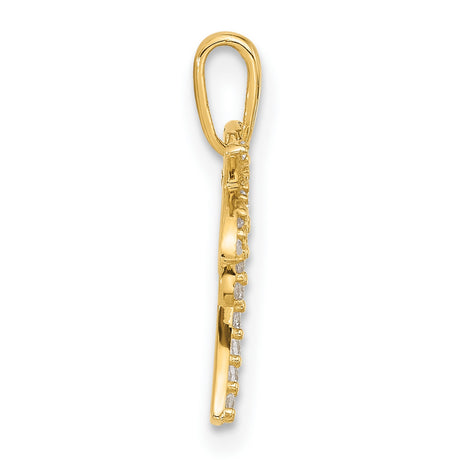 14k Yellow Gold Palm Tree Pendant with Cubic Zirconia, Tropical Island Motif Summer Jewelry